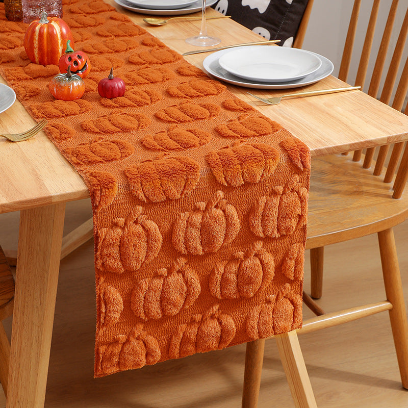 Wholesale Luxury Pumpkin Quilted Embroidered Halloween Table Runner Dining Tablecloth Party Decoration Mall Arrangement Tablecloth